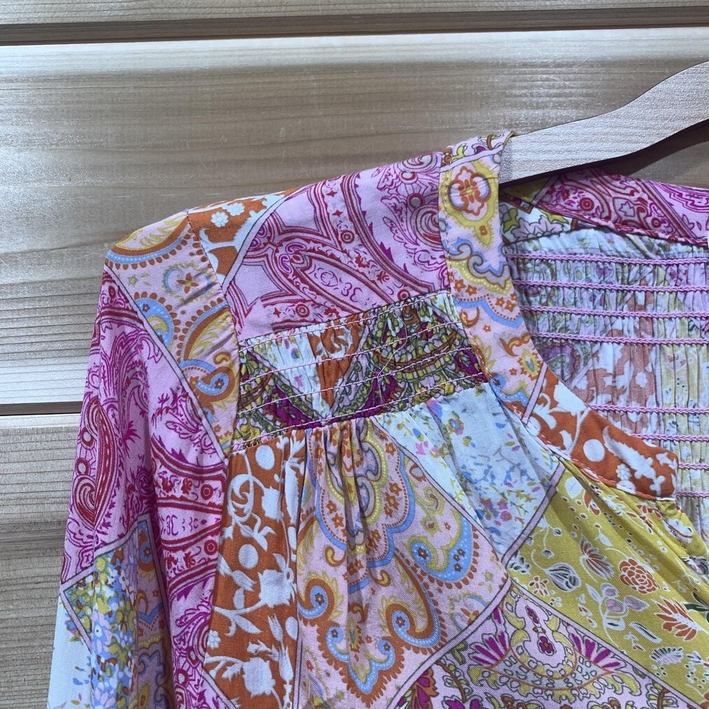 Rose + Olive Blouse Womens Small Multicolor Paisley Floral Button Front Boho - Picture 4 of 13